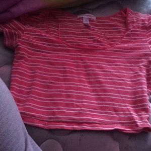 Pink and white striped crop top